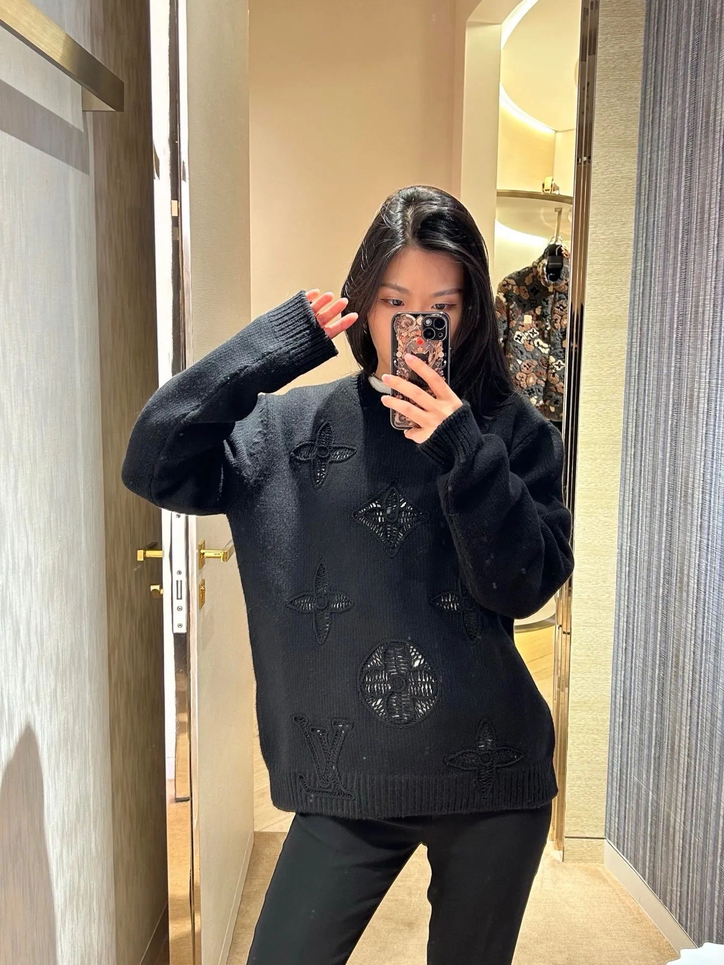 Louis Vuitton/25Fw dark embroidered jacquard sweater